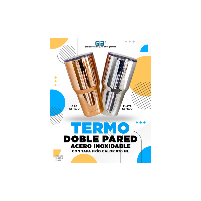 TERMO DOBLE PARED ACERO INOXIDABLE ORO ESPEJO C/TAPA  FR CAL 870ML