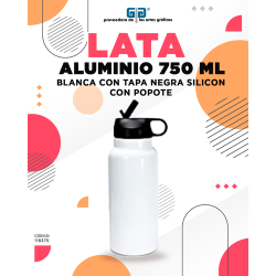 LATA DE ALUMINIO BLANCA CON TAPA NEGRA SILICON CON POPOTE PARA SUBLIMAR 750 ML SUBLIMACION ENCOGRAPHICS