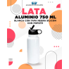 LATA DE ALUMINIO BLANCA CON TAPA NEGRA SILICON CON POPOTE PARA SUBLIMAR 750 ML SUBLIMACION ENCOGRAPHICS