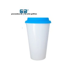 VASO CONICO CERAMICA CON TAPA SILICON AZUL 17 OZ  O 500 ML PARA SUBLIMAR SUBLIMACION ENCOGRAPHICS