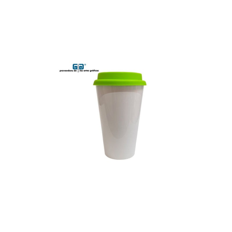 VASO CONICO CERAMICA C/TAPA SILICON VERDE 17 OZ O 500 ML PARA SUBLIMAR SUBLIMACION ENCOGRAPHICS