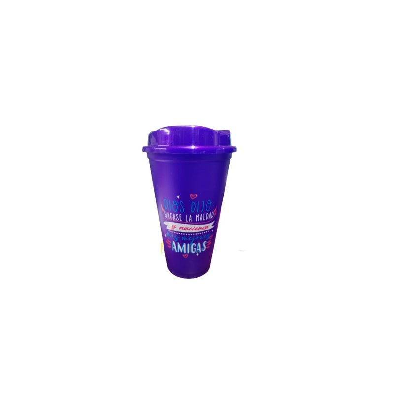 VASO CAFETERO STAR MORADO AMIGOS CON TAPA CAFETERA VASO de 16 OZ