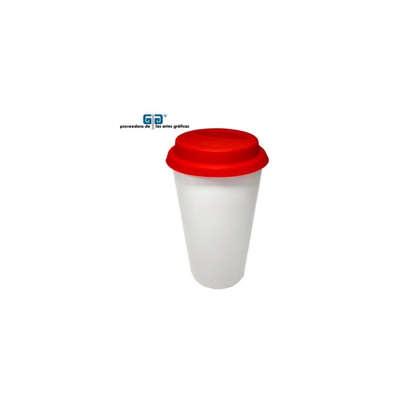 VASO CONICO CERAMICA CON TAPA SILICON ROJO 17 OZ O 500 ML PARA SUBLIMAR SUBLIMACION ENCOGRAPHICS