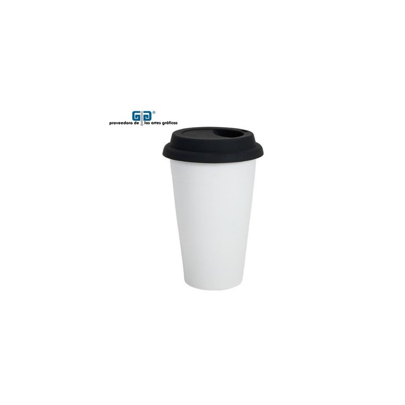 VASO CONICO CERAMICA CON TAPA SILICON NEGRO 17 OZ O 500 ML PARA SUBLIMAR SUBLIMACION ENCOGRAPHICS