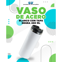 VASO BLANCO ACERO INOXIDABLE CON TAPA  NEGRA 450 ML PARA SUBLIMAR ENCOGRAPHICS