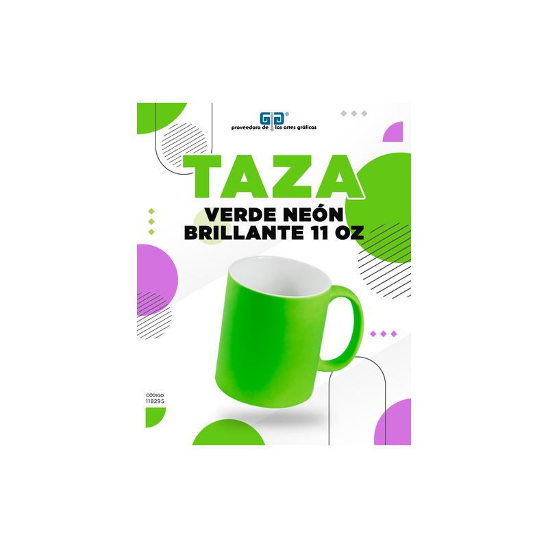 TAZA VERDE NEON BRILLANTE 11 OZ PARA SUBLIMAR 325 ML SUBLIMACION ENCOGRAPICS
