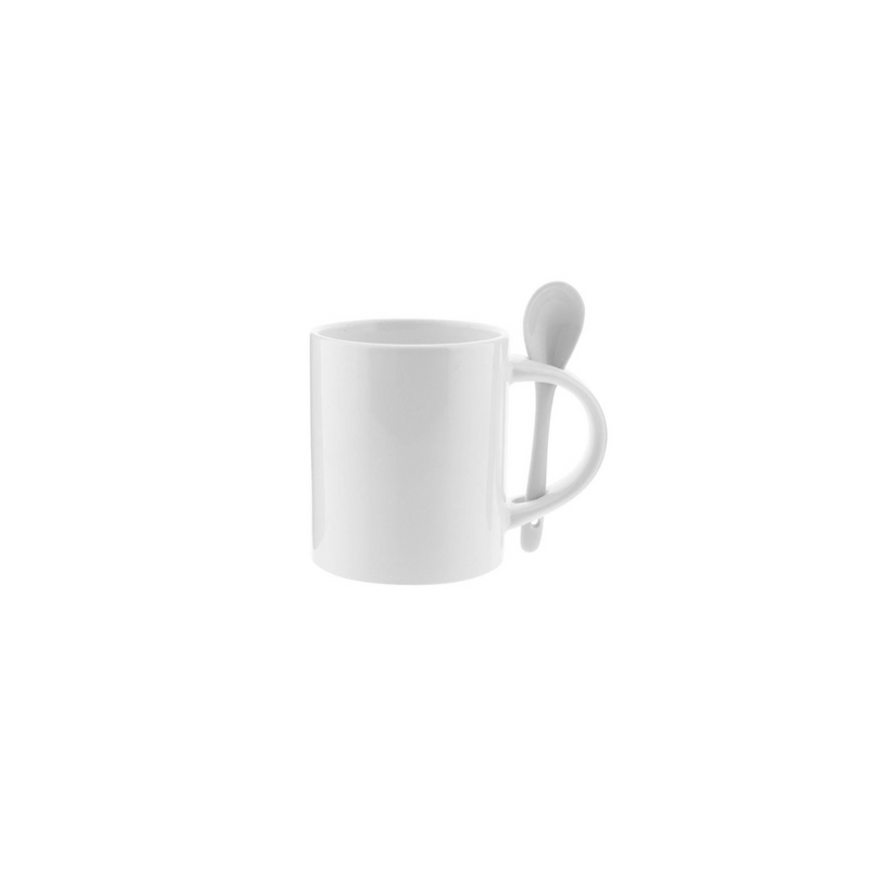 TAZA BLANCA INTERIOR BLANCO CUCHARA Y ASA BLANCA 11 OZ FONDO PLANO PARA SUBLIMAR SUBLIMACION ENCOGRAPHICS