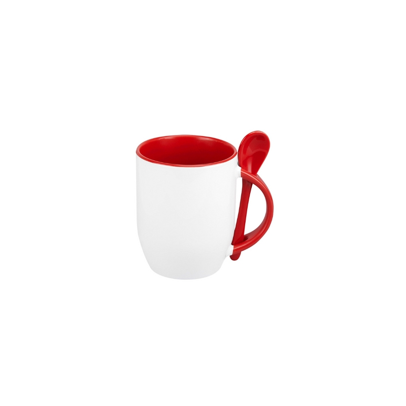 TAZA BLANCA CON CUCHARA 11 OZ ROJO FONDO OVALADO PARA SUBLIMAR SUBLIMACION ENCOGRAPHICS