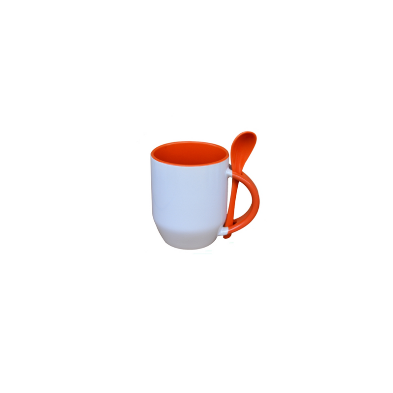 TAZA BLANCA CON CUCHARA 11 OZ NARANJA FONDO OVALADO PARA SUBLIMAR SUBLIMACION ENCOGRAPHICS