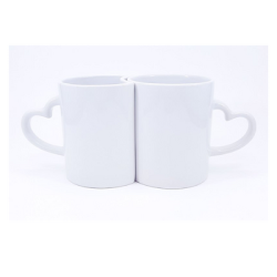 TAZA BLANCA 11 OZ ASA DE CORAZON PAREJA PARA SUBLIMAR 325 ML SUBLIMACION ENCOGRAPHICS