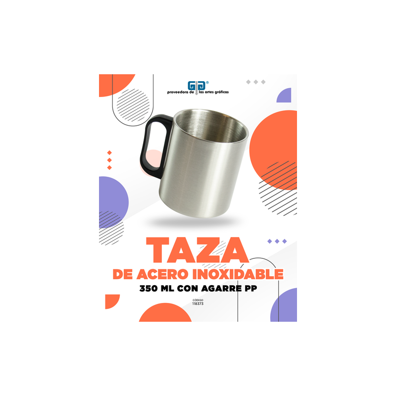 TAZA ACERO INOXIDABLE 350 ML CON AGARRE PP PARA SUBLIMAR SUBLIMACION ENCOGRAPHICS