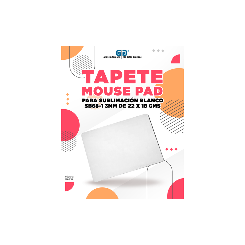 TAPETE MOUSE PAD SUBLIMACION SB68-1 3mm de 22 X 18 cms PARA SUBLIMAR BLANCO SUBLIMACION ENCOGRAPHICS