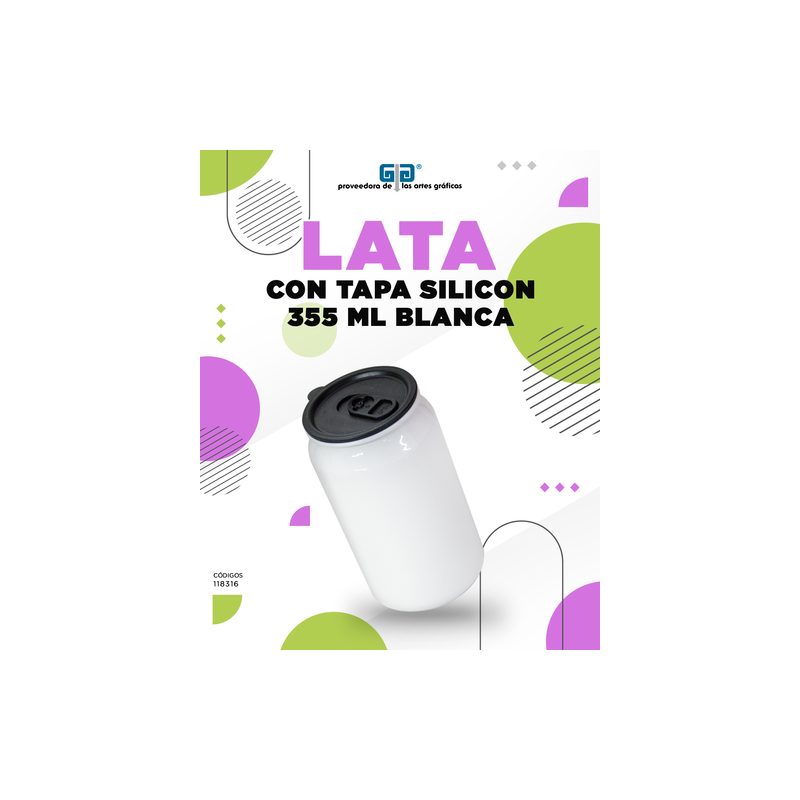 LATA DE ALUMINIO BLANCA CON TAPA SILICON PARA SUBLIMAR 355 ML SUBLIMACION ENCOGRAPHICS