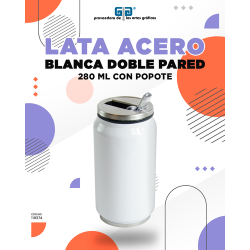 LATA DE ALUMINIO INOXIDABLE BLANCA DOBLE PARED CON POPOTE PARA SUBLIMAR 280 ML SUBLIMACION ENCOGRAPHICS