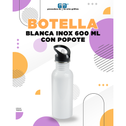 BOTELLA DE ALUMINIO BLANCA CON POPOTE PARA SUBLIMAR 600 ML SUBLIMACION ENCOGRAPHICS
