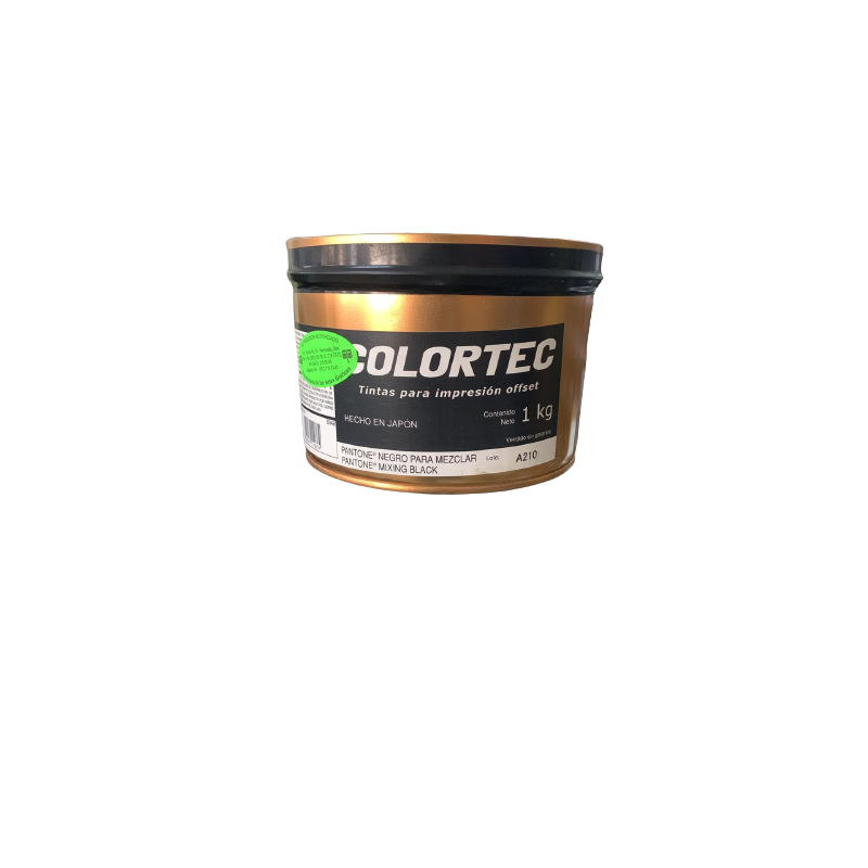 TINTA	PARA PRENSA OFFSET	COLOR	NEGRO PARA MEZCLAR PANTONE	CLAVE	5048	CONTENIDO 1 KG	MARCA	COLORTEC	PRODUCCION EN JAPON