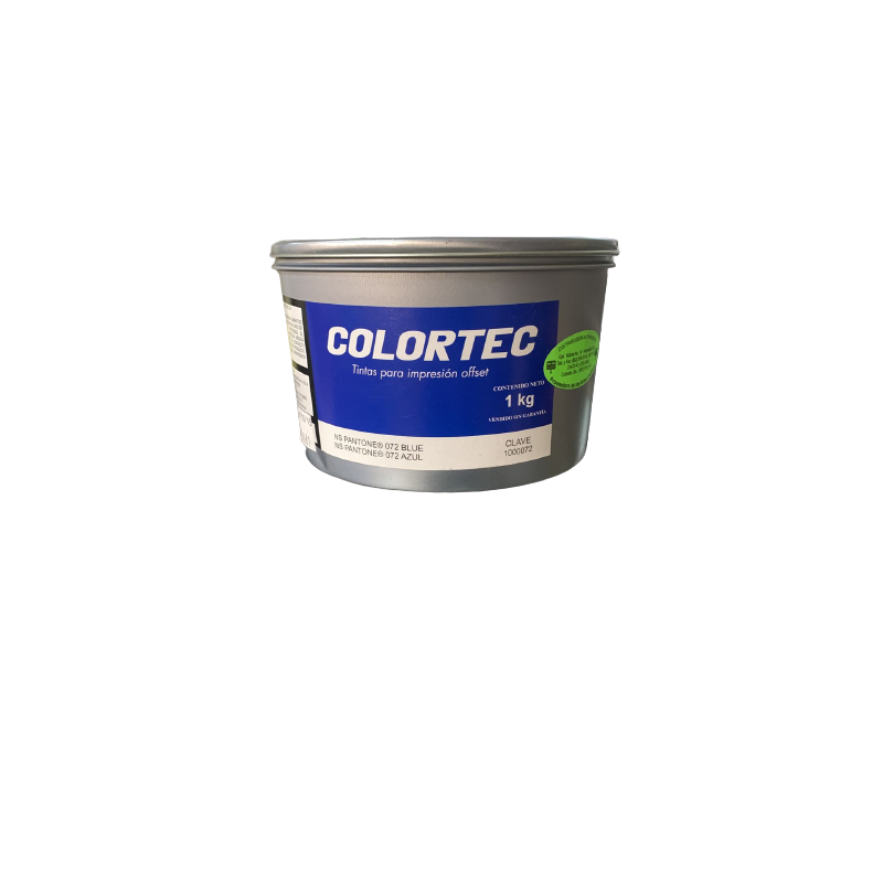 TINTA	PARA PRENSA OFFSET	COLOR	AZUL PANTONE 072	CLAVE	1000072	CONTENIDO 1 KG	MARCA	COLORTEC	PRODUCCION EN JAPON