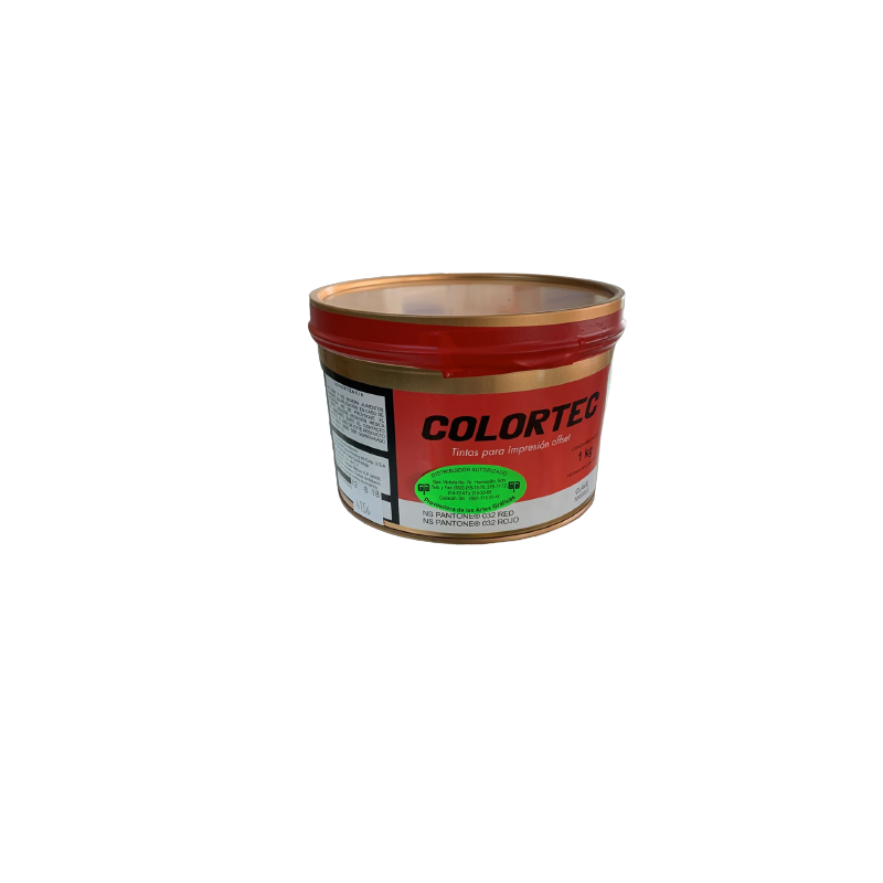 TINTA	PARA PRENSA OFFSET	COLOR	ROJO PANTONE 032	CLAVE	8003	CONTENIDO 1 KG	MARCA	COLORTEC	PRODUCCION EN JAPON