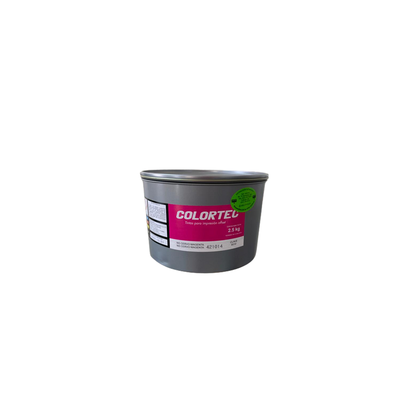 TINTA	PARA PRENSA OFFSET	COLOR	MAGENTA PROCESS	CLAVE	6010 NS	CONTENIDO 2.5 KG	MARCA	COLORTEC	PRODUCCION EN JAPON
