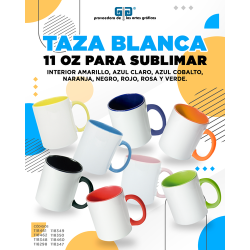 TAZA BLANCA 11 OZ INTERIOR Y ASA MISMO COLOR PARA SUBLIMAR