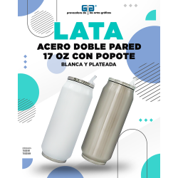 LATA DE ALUMINIO DOBLE PARED INOXIDABLE CON POPOTE 17 OZ 500 ML