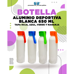 BOTELLA DE ALUMINIO BLANCA DEPORTIVA PORTABLE 650 ML COLORES