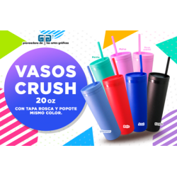 VASO CRUSH 20 OZ CON TAPA ROSCA Y POPOTE  VARIEDAD EN COLORES