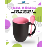 TAZA MAGICA NEGRA INTERIOR Y CUCHARA ROSA 11 OZ