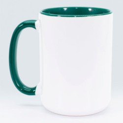 TAZA BLANCA INTERIOR Y ASA VERDE OSCURO 15 OZ