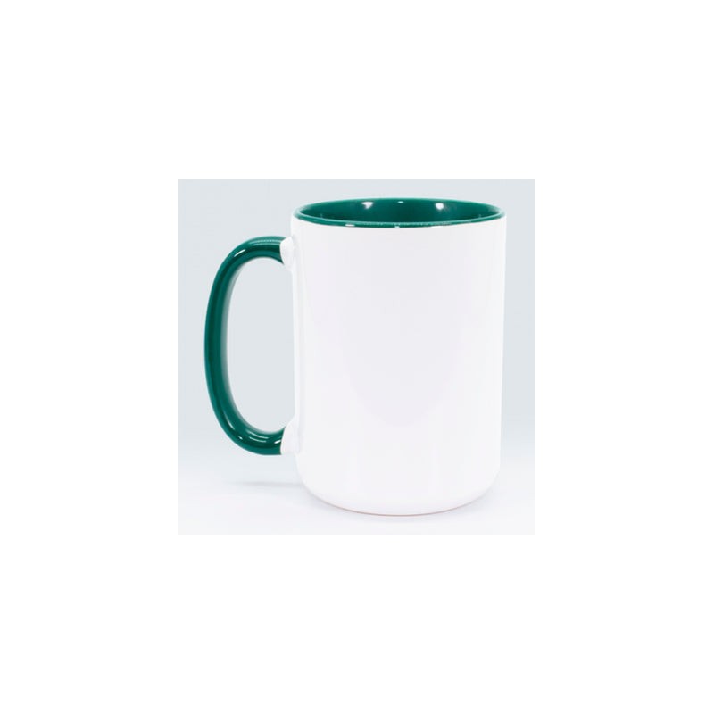TAZA BLANCA INTERIOR Y ASA VERDE OSCURO 15 OZ