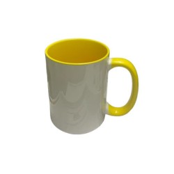 TAZA BLANCA INTERIOR Y ASA AMARILLA 15 OZ