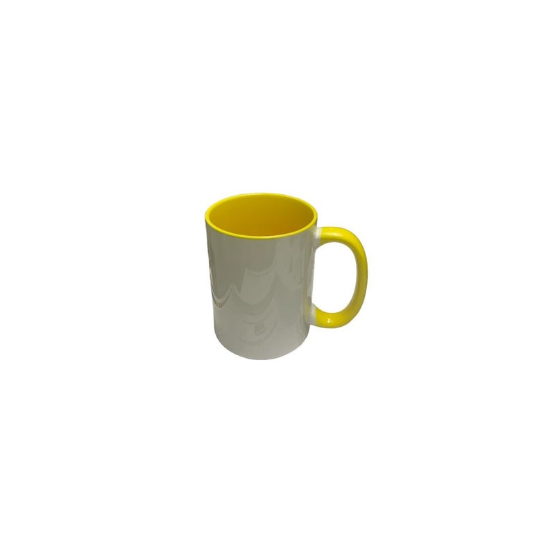 TAZA BLANCA INTERIOR Y ASA AMARILLA 15 OZ