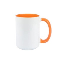 TAZA BLANCA INTERIOR Y ASA NARANJA 15 OZ